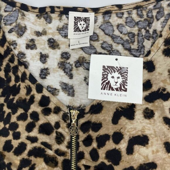 NWT ANNE KLEIN Cheetah Print Zip Long Sleeve Sz Large - Picture 2 of 4